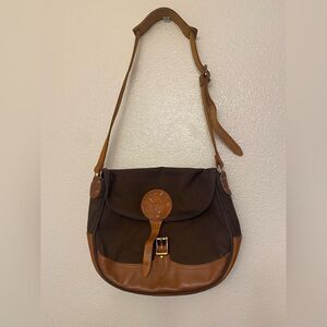 Duluth Pack bison leather Shell Purse brown canvas Large 10"H x 13"W x 3"D